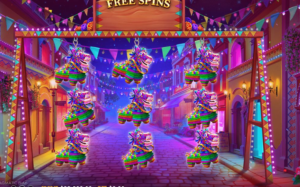 Free Spins med pinatas-rutnät och kvarvarande snurrar